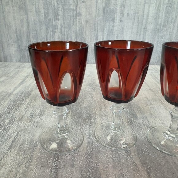 Six (6) Cristal d'Arques Durand Gothic Ruby Red Wine Cordial Glasses - Picture 2 of 10